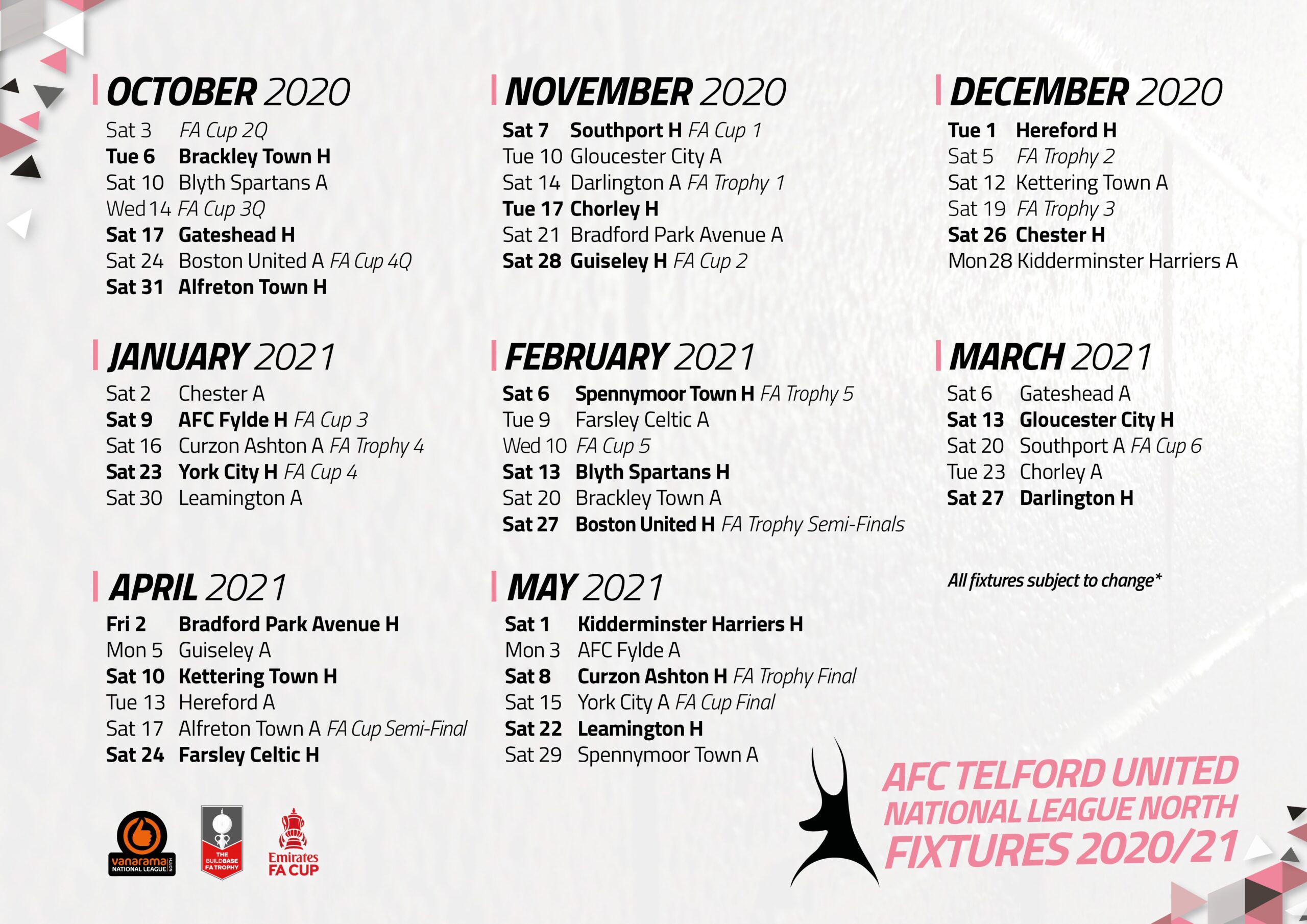 2020/21 Fixtures Revealed.